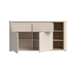Madia Origin Core con 2 cassetti e 2 ante colore cashmere e nicchie a giorno con dettaglio rovere