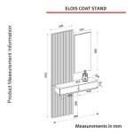 Mobile ingresso Elois con 3 ganci appendi abiti e specchio in colore antracite e rovere