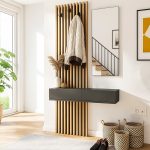 Mobile ingresso Elois con 3 ganci appendi abiti e specchio in colore antracite e rovere