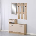 Mobile ingresso Rudolf XL con specchio e scarpiera colore rovere e beige
