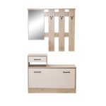 Mobile ingresso Rudolf XL con specchio e scarpiera colore rovere e beige