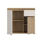 Mobile multiuso Neutra 1 cassetto e 2 ante con dettaglio cannettato in rovere e cashmere