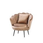 Poltrona a conchiglia Orel in velluto UF910-1 beige e gambe nero