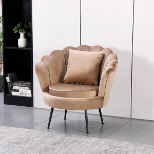 Poltrona a conchiglia Orel in velluto UF910-1 beige e gambe nero