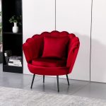 Poltrona a conchiglia Orel in velluto UF910-11 rosso e gambe nere