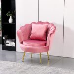 Poltrona a conchiglia Orel in velluto UF910-7 rosa e gambe oro