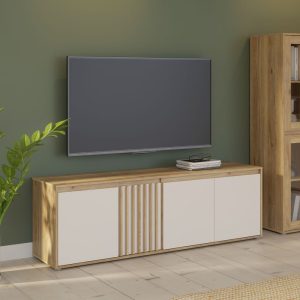 Porta tv Neutra 4 ante con dettaglio cannettato in rovere e cashmere