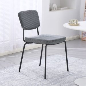 Sedia Juno in tessuto colore grigio scuro e struttura in metallo nero set 4 pezzi