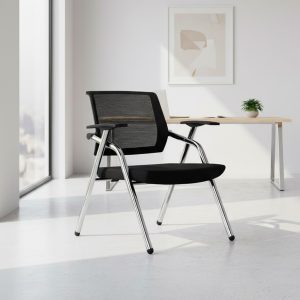 Sedia ufficio Fabula con gambe in acciaio cromato e schienale in rete colore nero