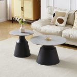 Set due tavolini da salotto rotondi Dual con piano grigio opaco e struttura in metallo nero