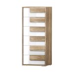 Settimino Selva 6 cassetti con struttura in rovere caramello e frontali bianco lucido