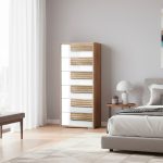 Settimino Selva 6 cassetti con struttura in rovere caramello e frontali bianco lucido