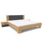 Struttura letto matrimoniale Meria 180 cm. con comodini integrati antracite e rovere