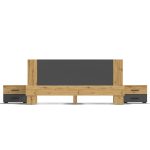 Struttura letto matrimoniale Meria 180 cm. con comodini integrati antracite e rovere