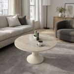 Tavolino da salotto Lepper con piano travertino e base cashmere