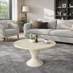 Tavolino da salotto Lepper con piano travertino e base cashmere