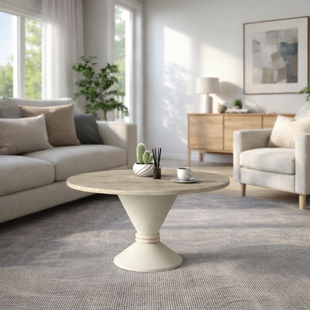 Tavolino da salotto Lepper con piano travertino e base cashmere