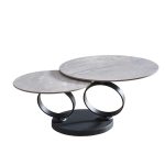 Tavolino doppio Gleam con piano in ceramica grigio lucido e struttura in metallo nero