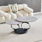 Tavolino doppio Gleam con piano in ceramica grigio lucido e struttura in metallo nero