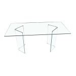 Tavolo Nespolo in vetro temperato 10 mm con gambe triangolari 160x90x75 H cm.
