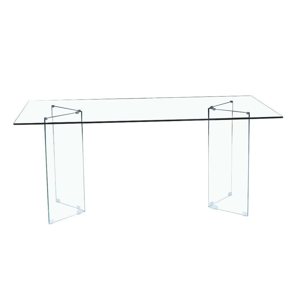 Tavolo Nespolo in vetro temperato 10 mm con gambe triangolari 160x90x75 H cm.