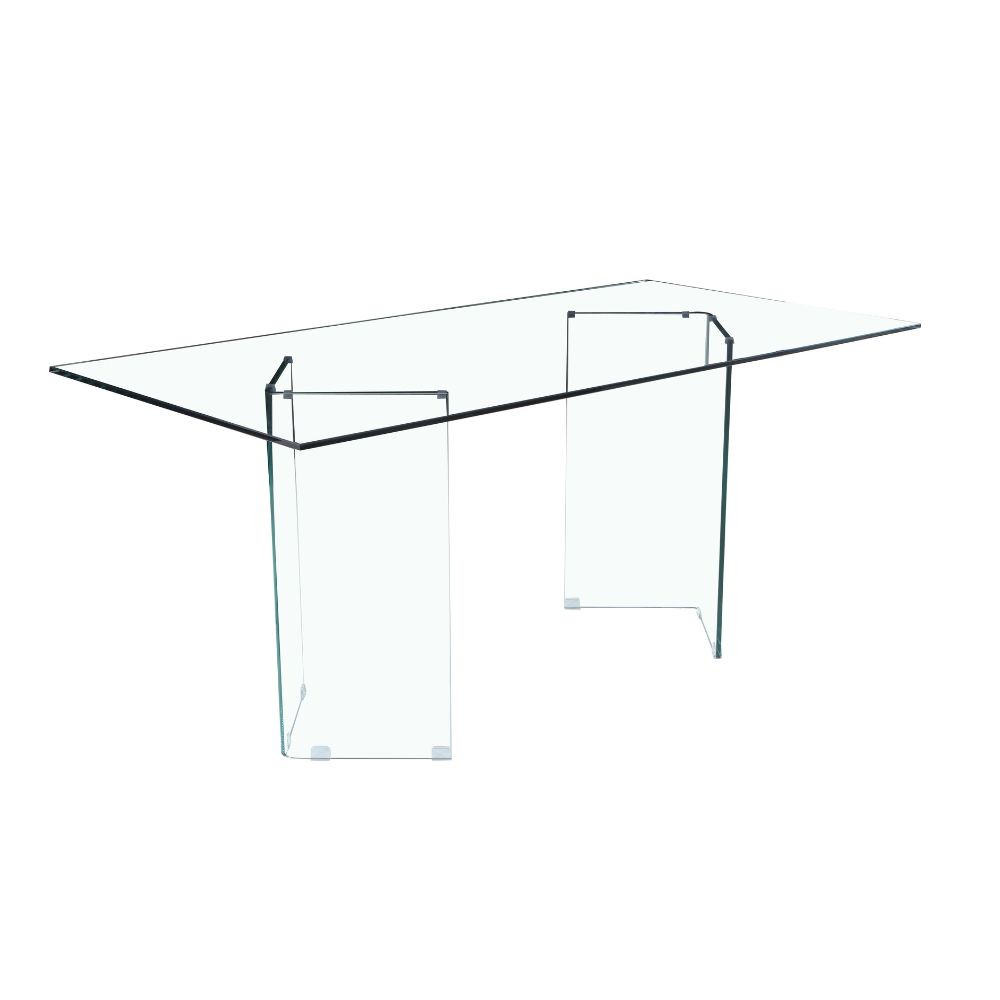 Tavolo Nespolo in vetro temperato 10 mm con gambe triangolari 160x90x75 H cm.