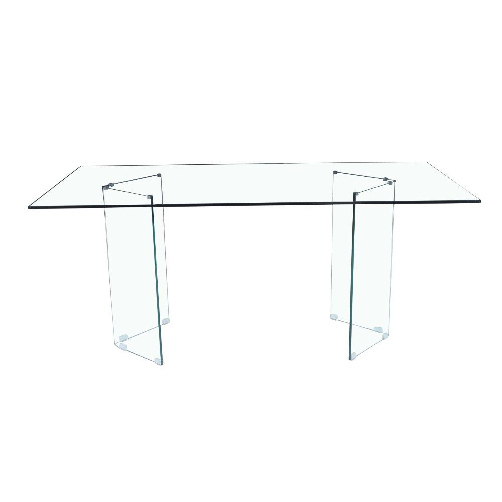 Tavolo Nespolo in vetro temperato 10 mm con gambe triangolari 160x90x75 H cm.