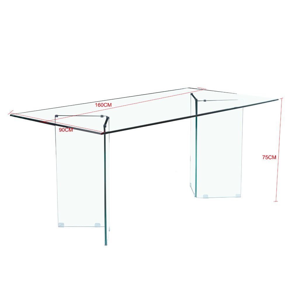 Tavolo Nespolo in vetro temperato 10 mm con gambe triangolari 160x90x75 H cm.