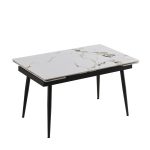 Tavolo allungabile Expandia con piano in ceramica e allunghe laterali effetto marmo bianco e gambe in metallo nero