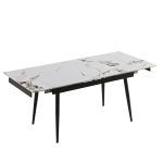 Tavolo allungabile Expandia con piano in ceramica e allunghe laterali effetto marmo bianco e gambe in metallo nero