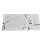 Tavolo allungabile Expandia con piano in ceramica e allunghe laterali effetto marmo bianco e gambe in metallo nero