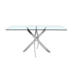 Tavolo da pranzo rettangolare fisso Peyton con piano in vetro temperato e gambe cromate 160x90 cm.