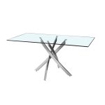 Tavolo da pranzo rettangolare fisso Peyton con piano in vetro temperato e gambe cromate 160x90 cm.