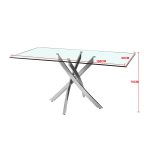 Tavolo da pranzo rettangolare fisso Peyton con piano in vetro temperato e gambe cromate 160x90 cm.