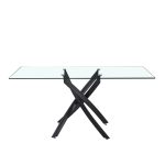 Tavolo da pranzo rettangolare fisso Peyton con piano in vetro temperato e gambe nero 160x90 cm.