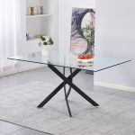 Tavolo da pranzo rettangolare fisso Peyton con piano in vetro temperato e gambe nero 160x90 cm.