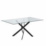 Tavolo da pranzo rettangolare fisso Peyton con piano in vetro temperato e gambe nero 160x90 cm.
