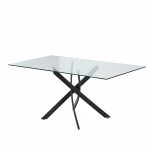 Tavolo da pranzo rettangolare fisso Peyton con piano in vetro temperato e gambe nero 160x90 cm.
