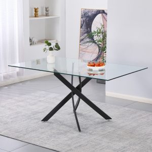 Tavolo da pranzo rettangolare fisso Peyton con piano in vetro temperato e gambe nero 160x90 cm.