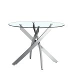 Tavolo da pranzo tondo fisso Peyton con piano in vetro temperato e gambe cromate 100x100 cm.