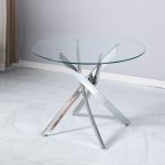 Tavolo da pranzo tondo fisso Peyton con piano in vetro temperato e gambe cromate 130x130 cm.