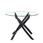 Tavolo da pranzo tondo fisso Peyton con piano in vetro temperato e gambe nere 100x100 cm.