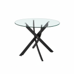 Tavolo da pranzo tondo fisso Peyton con piano in vetro temperato e gambe nere 100x100 cm.