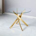 Tavolo da pranzo tondo fisso Peyton con piano in vetro temperato e gambe oro 100x100 cm.