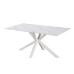 Tavolo fisso Hunter con piano in ceramica effetto marmo bianco opaco e gambe bianche
