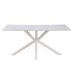 Tavolo fisso Hunter con piano in ceramica effetto marmo bianco opaco e gambe bianche