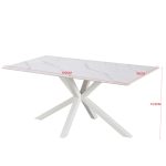 Tavolo fisso Hunter con piano in ceramica effetto marmo bianco opaco e gambe bianche