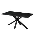 Tavolo fisso Hunter con piano in ceramica effetto marmo nero con venature oro opaco e gambe nere
