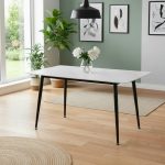 Tavolo fisso Kilo 140x80 cm. con piano in ceramica effetto marmo bianco opaco e gambe nere