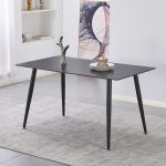 Tavolo fisso Kilo 140x80 cm. con piano in ceramica effetto marmo nero con venature oro opaco e gambe nere